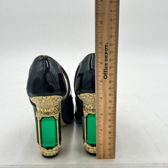 FSJ Black Clear Pointed Toe Chunky High Heel Crystal Pump Wedding Dress Shoes - Picture 3 of 7